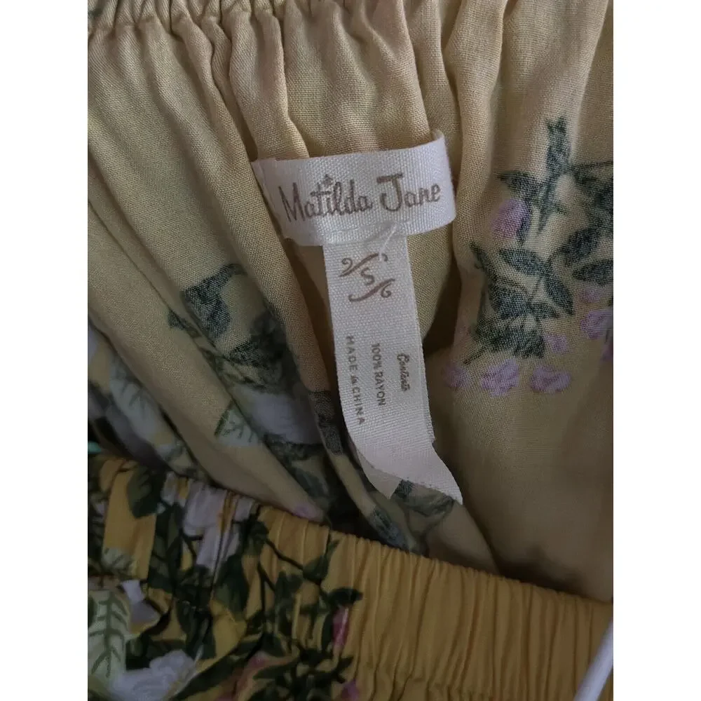 Matilda Jane Hooked On A Feeling Dress Yellow Ruffle Smocked Women's Size Small - Picture 10 of 14